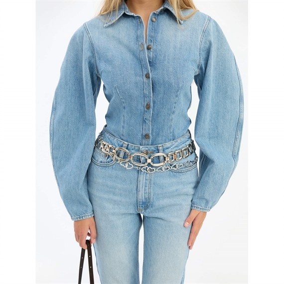 Rotate Denim Fitted Skjorte, Light Blue Denim 